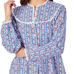 LanzOf Salzburg Floral‎ Print Tyrolean Flannel Long Nightgown Small Blue Prairie